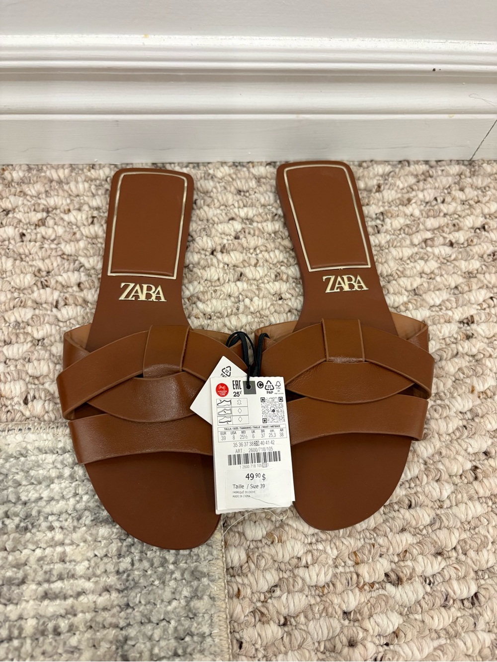Zara Crossed Flat Leather Sandals